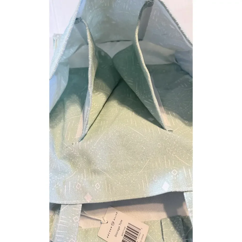 NEW Archer & Olive Canvas Large Organizer Tote Bag Mint Green Geometric Print